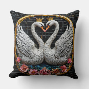 Elegant Crowned Swans Decorative Romantic Accent Cushion
