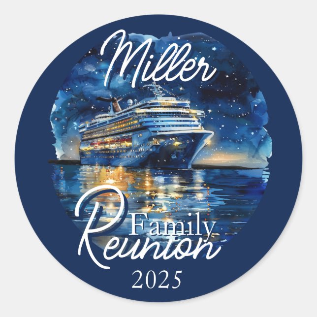 Elegant Cruise Ship Family Reunion Round Sticker (Front)