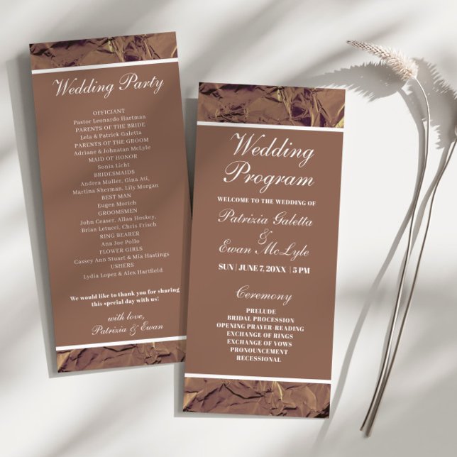 Elegant Crumpled Brown Paper Wedding Flat program  Programme (Creator Uploaded)
