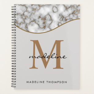 Elegant Crusted Gold Marble Black Grey Monogram 3 Planner