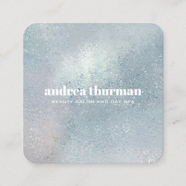 Elegant Crystal Blue glass pearly iridescent Square Business Card (Front)