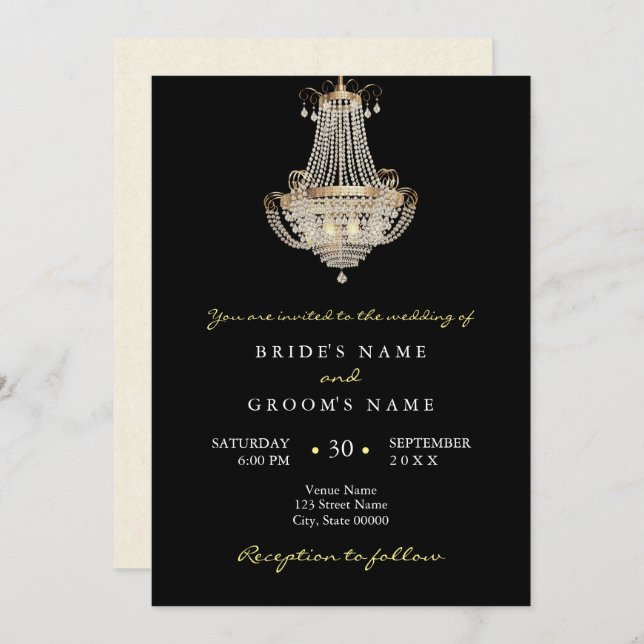 Elegant crystal chandelier wedding invitation (Front/Back)