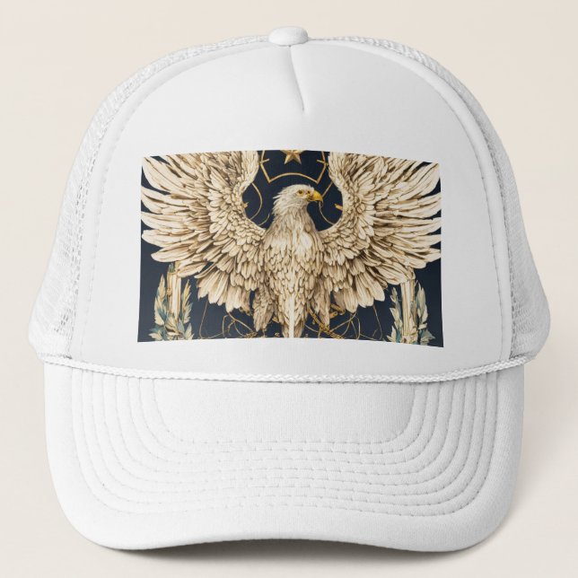 Elegant Crystal Eagle White Cap" Trucker Hat (Front)