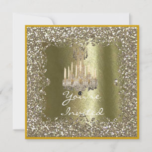 ELEGANT CRYSTAL Gold Sparkle Holiday Invitation