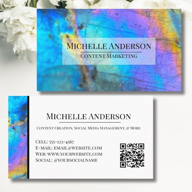 Elegant Crystal Marble Stone Business Card (Modern Trendy Labradorite Crystal Colorful Stone Business Card)