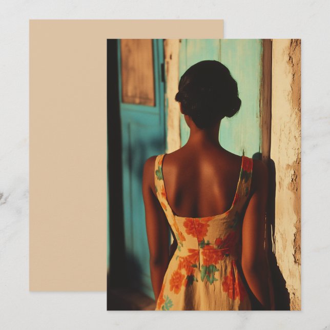 Elegant Cuban Woman Floral Dress at Golden Hour Invitation (Front/Back)
