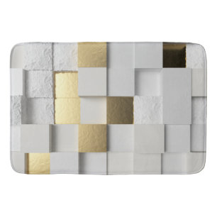 Elegant Cube wall 3D art- white and gold Bath Mat
