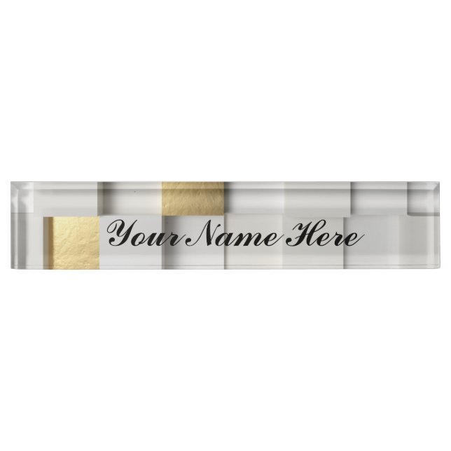 Elegant Cube wall 3D art- white and gold Nameplate (Front)
