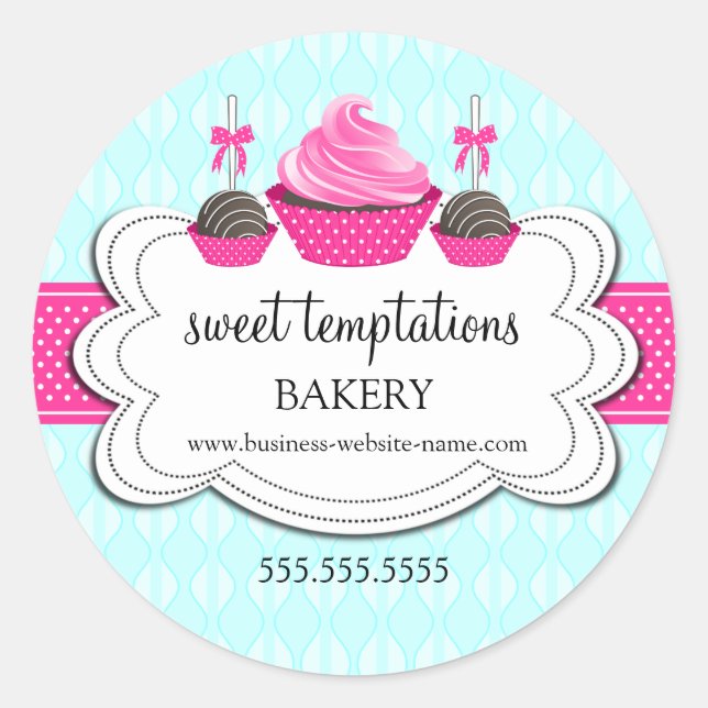 Elegant Cupcake and Cake Pops Bakery Packaging Cla Classic Round Sticker (Front)