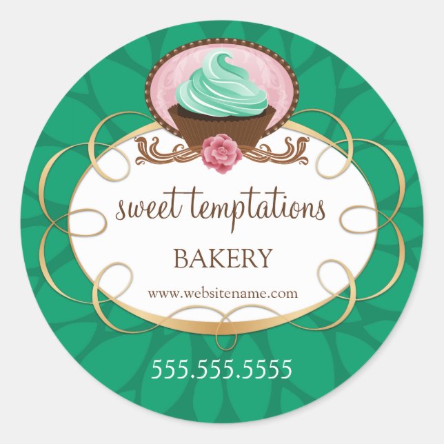 Elegant Cupcake Bakery Packaging Classic Round Sticker (Front)