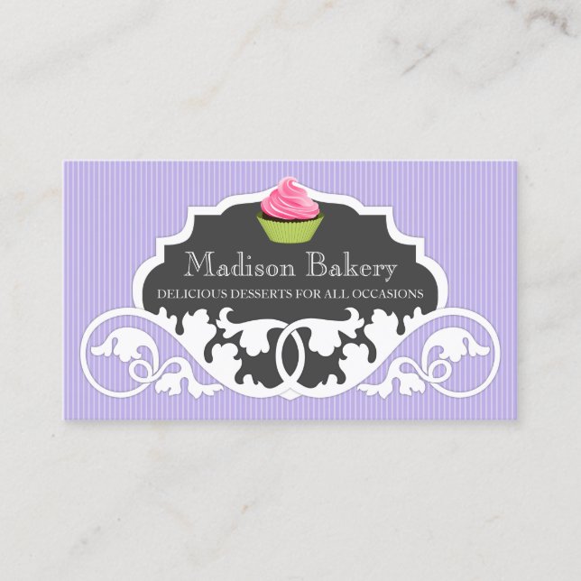 Elegant Cupcake Bakery Swirl Decoration Business Card (Front)