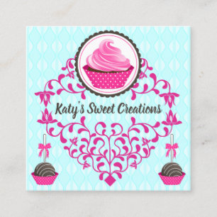 Elegant Cupcake Cake Pops Swirls Square Business Card