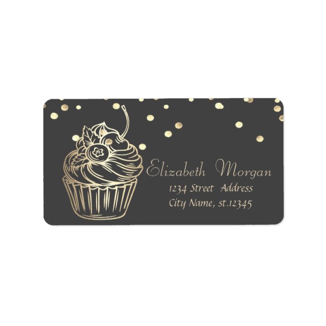 Elegant Cupcake,Faux Gold Foil Confetti Label (Front)