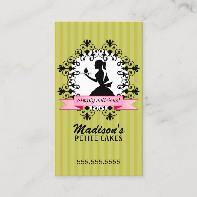 Elegant Cupcake Silhouette Woman Business Card (Front)