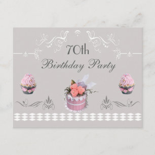 Elegant Cupcakes Pink & Grey 70th Birthday Invitation