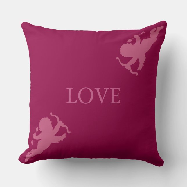Elegant cupids in rose gold on burgundy cushion (Front)