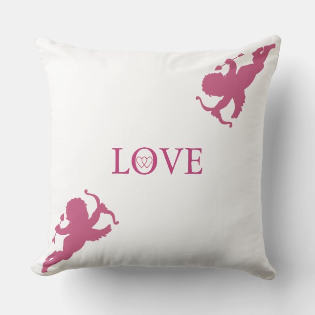 Elegant cupids in rose gold on White Cushion (Front)