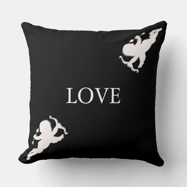 Elegant cupids in white on black cushion (Front)