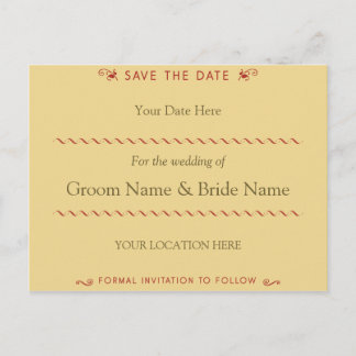 Elegant Curl Red and Cream Save the Date Postcard