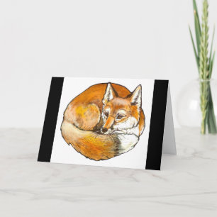 Elegant Curled Red Fox Greeting Card, Customisable Card