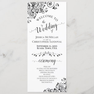 Elegant Curls & Swirls Black & White Wedding Programme