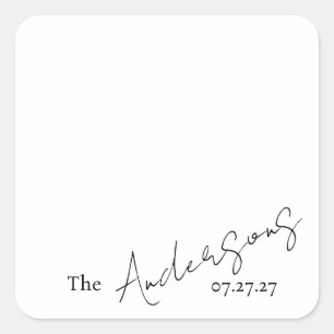 Elegant Cursive Custom Text Simple Wedding Square Sticker