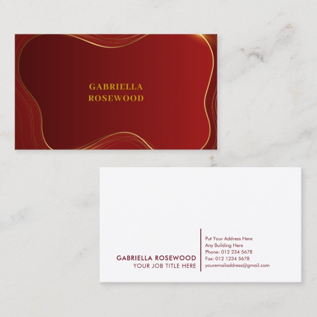 Elegant Curved Abstract Gold Red Business Card (Front/Back)