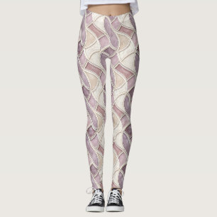 Elegant Curved in Cream and Lilac – Geometric Leggings