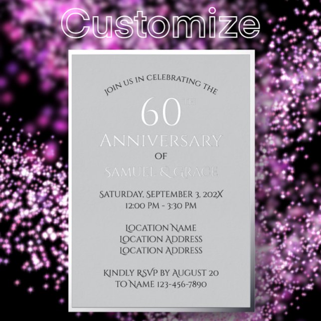 Elegant Custom 60th Wedding Anniversary Party  (Customize this simple elegant silver foil diamond 60th wedding anniversary party invitation.
)