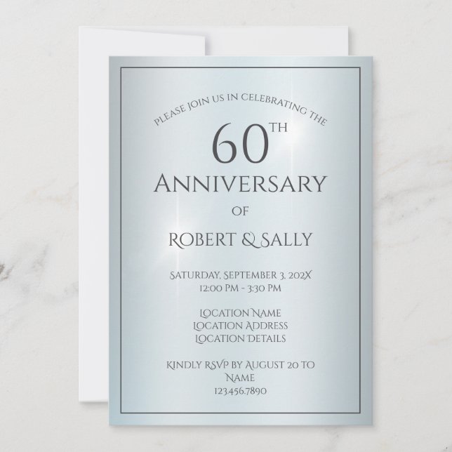 Elegant Custom 60th Wedding Anniversary Party  Invitation (Front)
