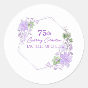 Elegant Custom 75th Birthday Lavender Floral       Classic Round Sticker