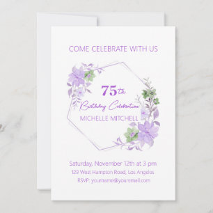 Elegant Custom 75th Birthday Lavender Floral Invitation