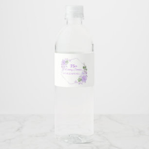 Elegant Custom 75th Birthday Lavender Floral Water Bottle Label