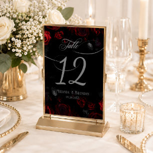 Elegant Custom Black and Red Floral Wedding Table Number