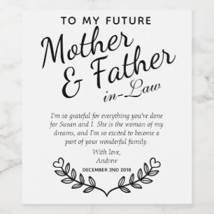 Elegant Custom Black and White In-Law Wedding Gift Wine Label