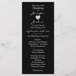 Elegant Custom Black Heart Wedding Programs Programme