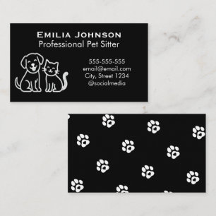 Elegant Custom Black Minimalist Pet Sitter Business Card