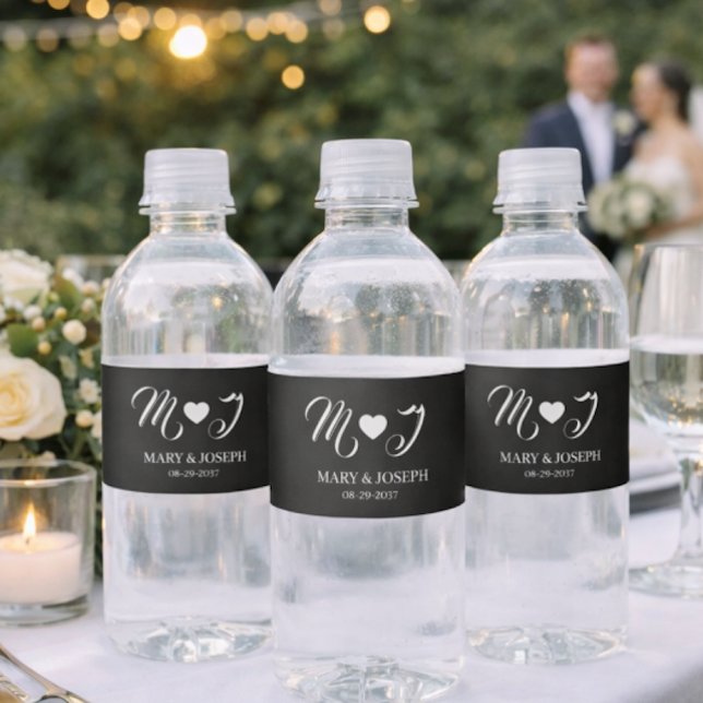 Elegant Custom Black Wedding Water Bottle Label  (Creator Uploaded)
