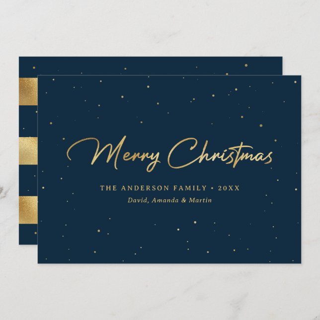 Elegant Custom Blue and Gold Foil Christmas Cards (Front/Back)