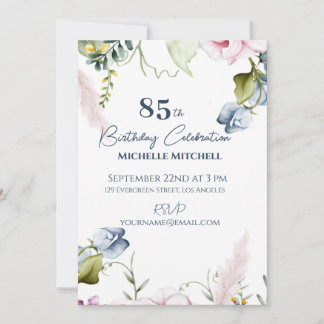 Elegant Custom Blue Pink 85th Birthday Invitation