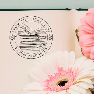 Elegant Custom Book Round Rubber Stamp
