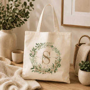 Elegant Custom Botanical Monogram with Name Tote Bag