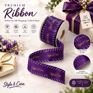 Elegant Custom Brand Name Dark Purple Satin Ribbon