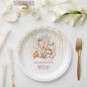 Elegant Custom Bridal Brunch Pink & Gold glitter Paper Plate