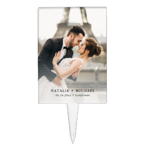 Elegant Custom Bride and Groom Wedding Photo Cake Pick
