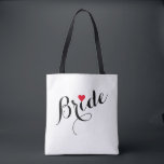 Elegant Custom Bride Bridal Shower Wedding Party Tote Bag<br><div class="desc">Beautiful,  elegant black on white typography script,  red heart,  stylish,  trendy,  custom,  personalised,  tote bag for the bride for bridal shower,  bachelorette party,  wedding. On the other side,  the bag features the bride's name in beautiful,  elegant pink typography script. Simply type the bride's name,  to customise.</div>