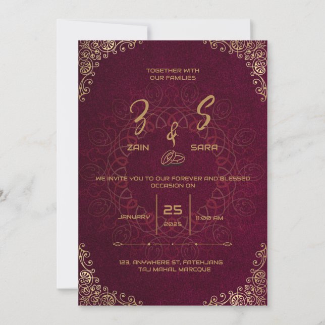 Elegant Custom Burgundy Wedding Invitation (Front)