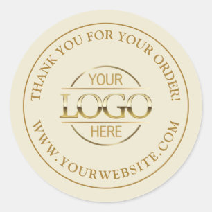 Elegant Custom Busines Logo Promotional Beige Gold Classic Round Sticker