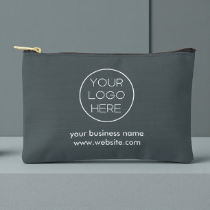 Elegant Custom Business Logo Dark Grey Accessory Pouch