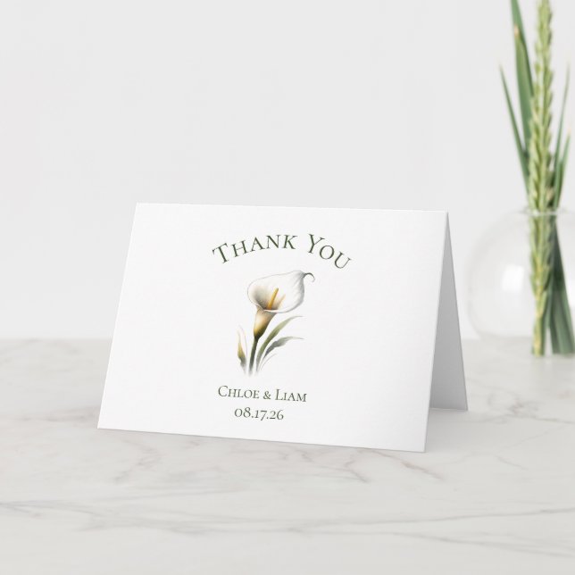 Elegant Custom Calla Lily Flower Wedding Thank You (Front)
